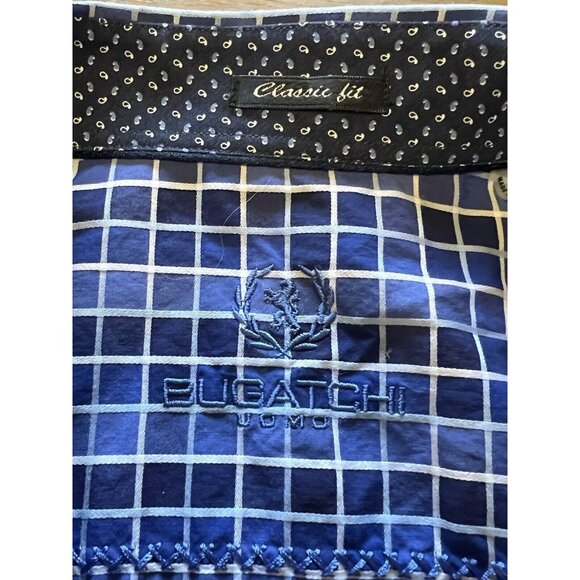 Bugatchi Uomo Shirt Men's Large Blue Checkered Flip Cuff Design Preppy‎ Formal - Picture 8 of 15